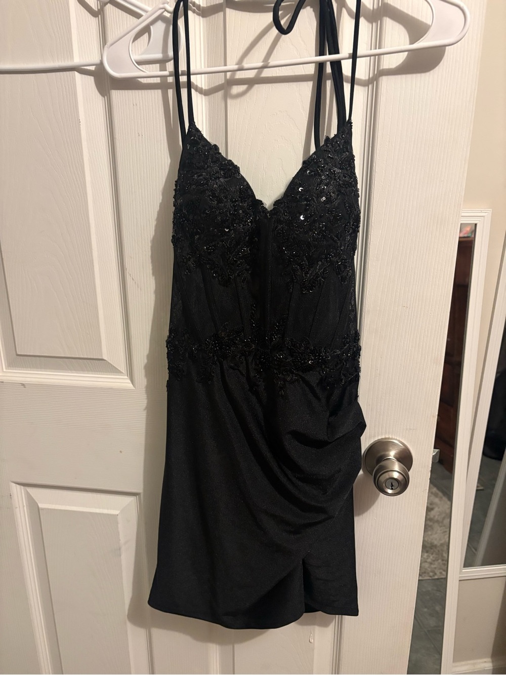 Windsor Black Beaded Mini Dress with Spaghetti Straps